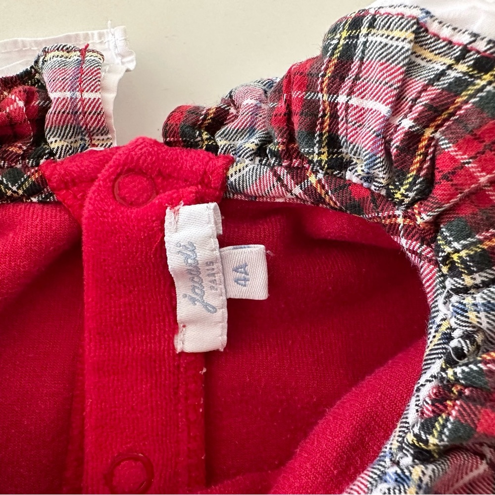 JACADI red velours pajamas with tartan collar in size 4 - Picture 13 of 13